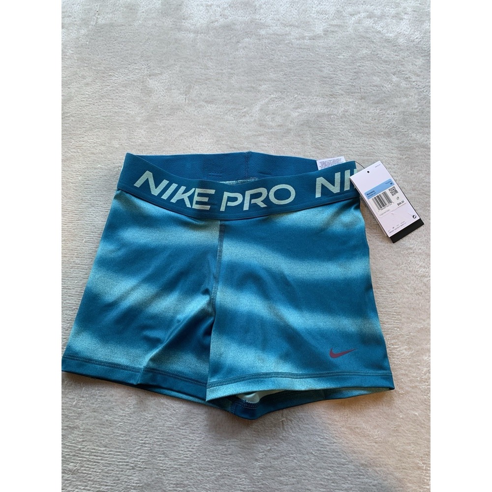 NWT Nike Pro Women's 3 inch Striped Blue Shorts Size Medium 3" Inseam